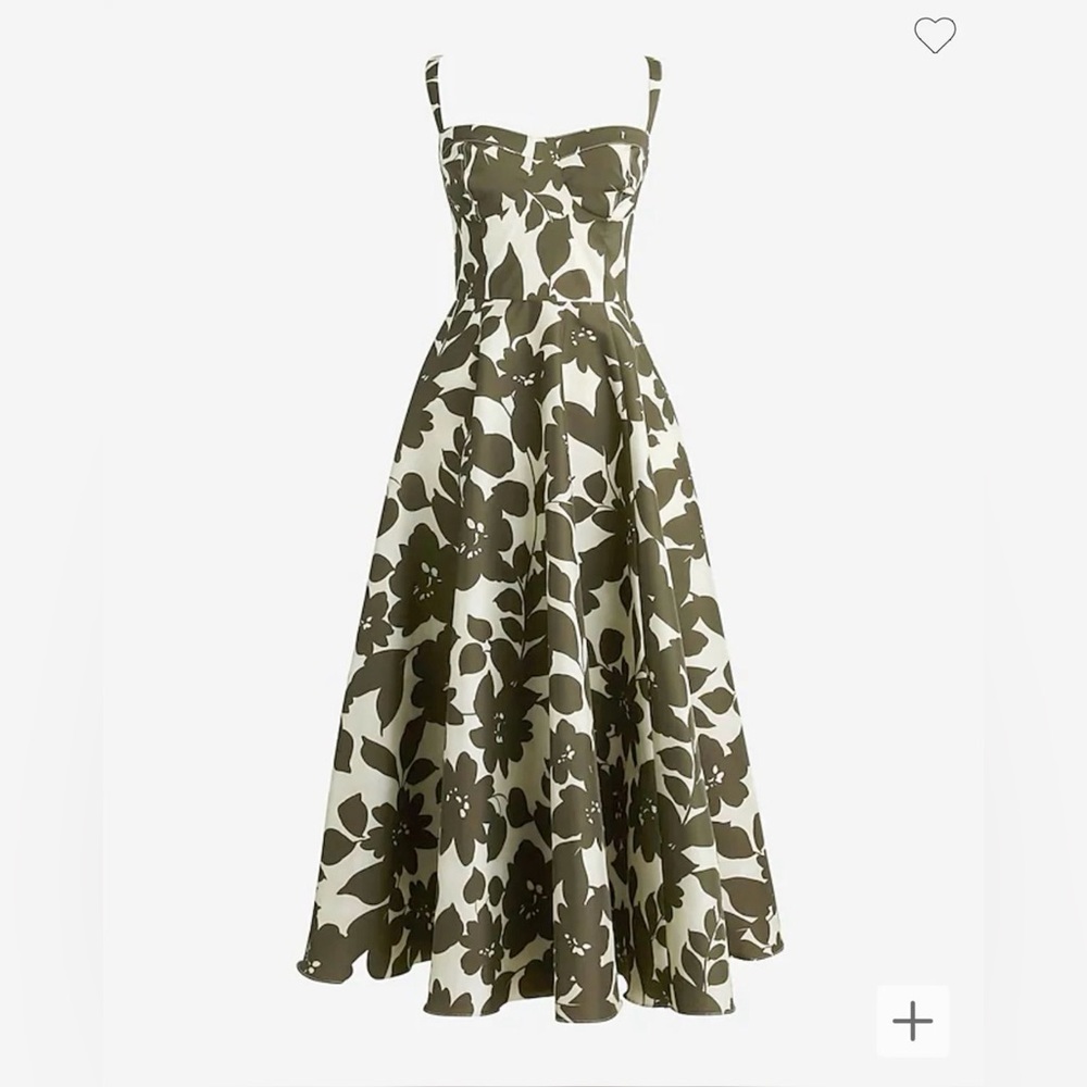 Jcrew Collection sweetheart A-line midi dress in leafy floral taffeta green